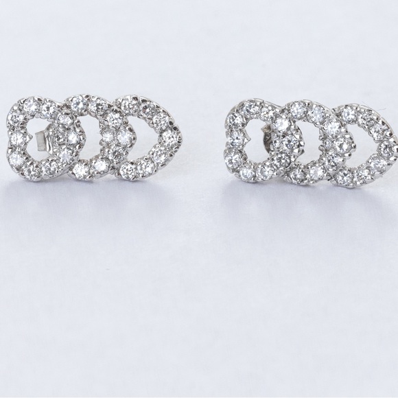 Simulated diamond interlocking heart post earrings sterling silver Absolute - Picture 4 of 16